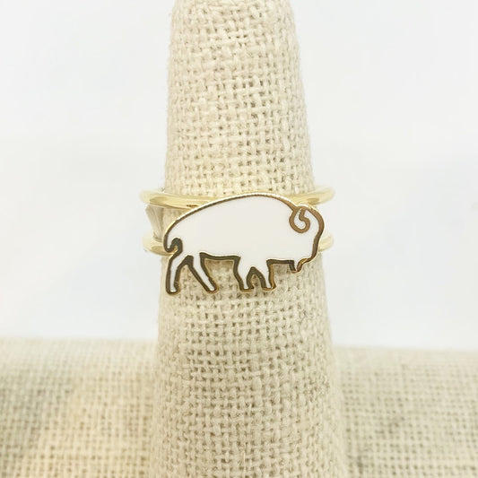 White Buffalo Enamel Ring
