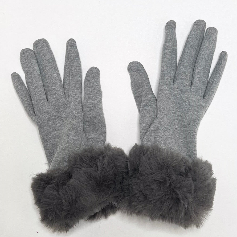 Faux Fur Cuff Gloves Grey
