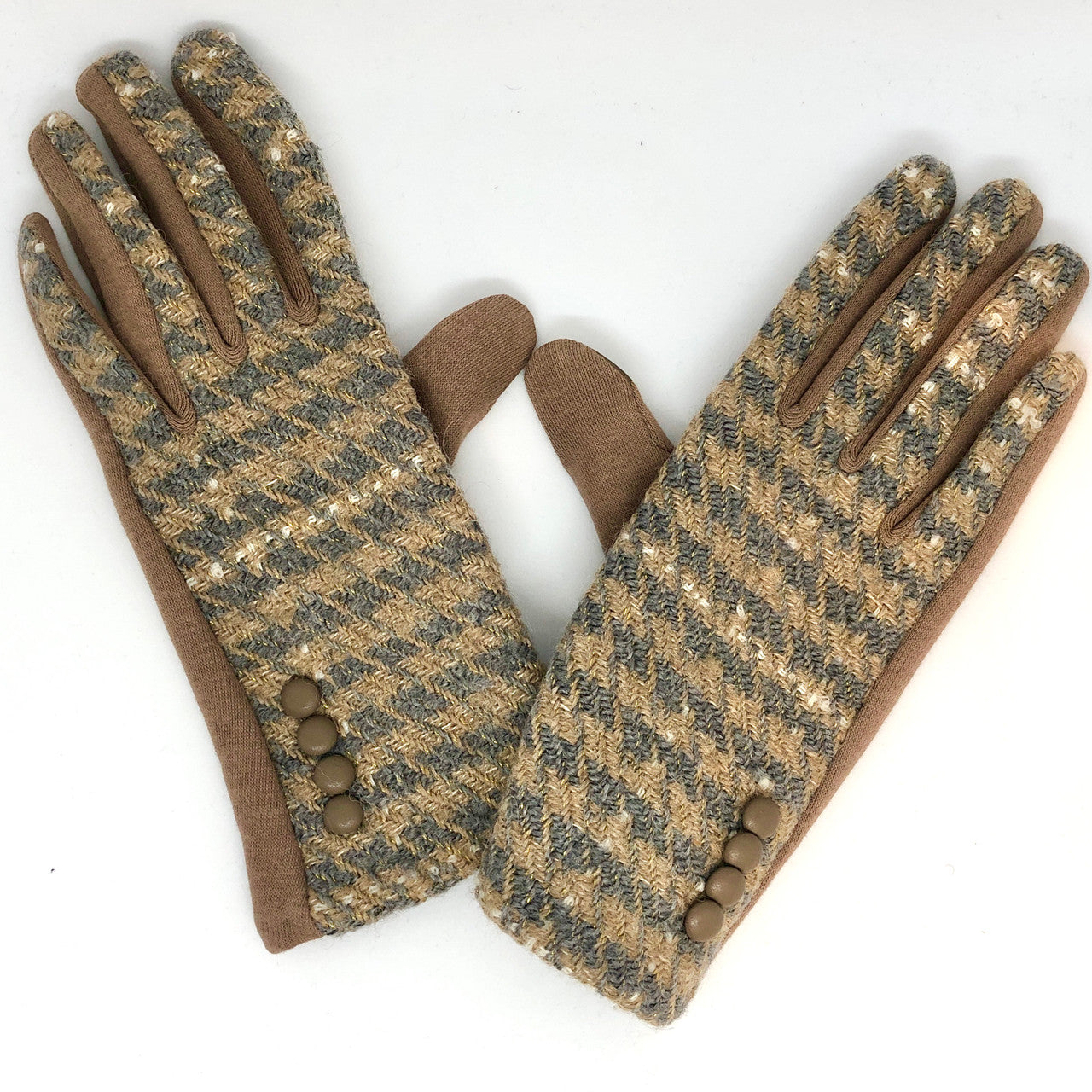Two Tone Check Glove Camel