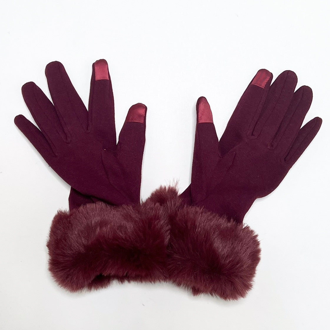 Faux Fur Cuff Gloves Burgundy