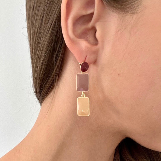 Color Block Drop Earring Taupe