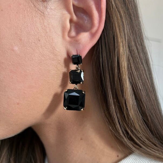 Black 3 Tier Crystal Earring