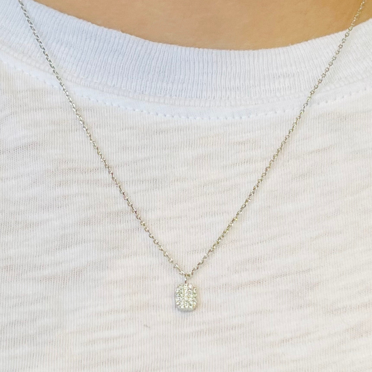 Silver Crystal Tag Necklace