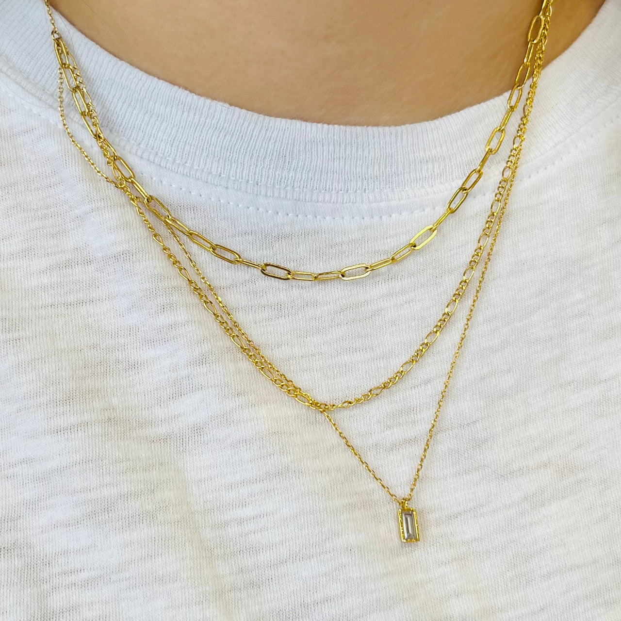 Gold Pave Tag Layered Necklace