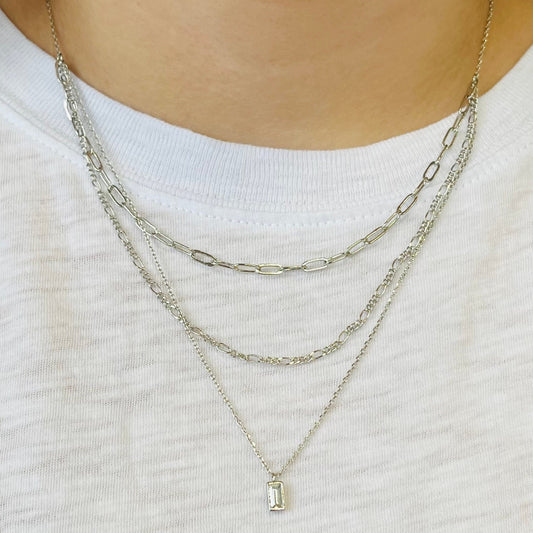 Silver Pave Tag Layer Necklace