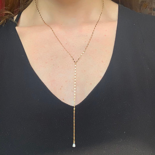 Crystal Teardrop Necklace Gold