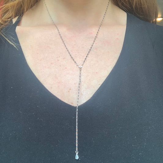 Crystal Teardrop Necklace Silver