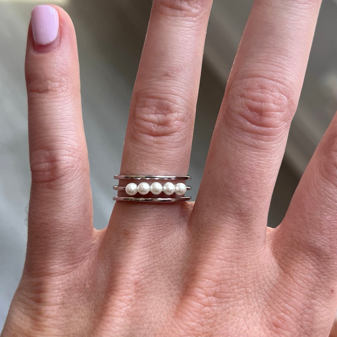 3 Line Wide Pearl Ring