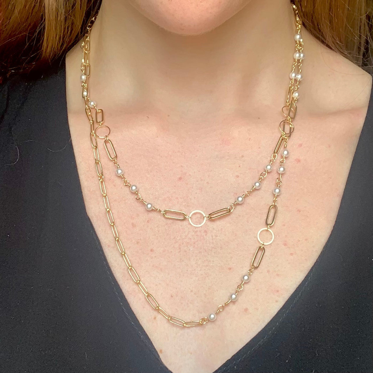 Long Pearl+Chain Necklace