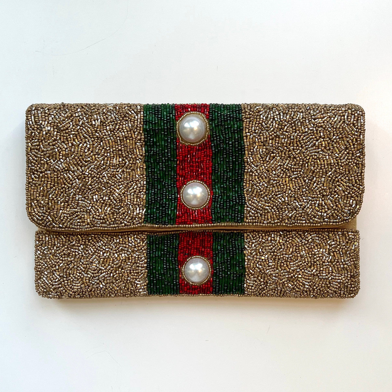 Gold Stripe With Pearls Clutch