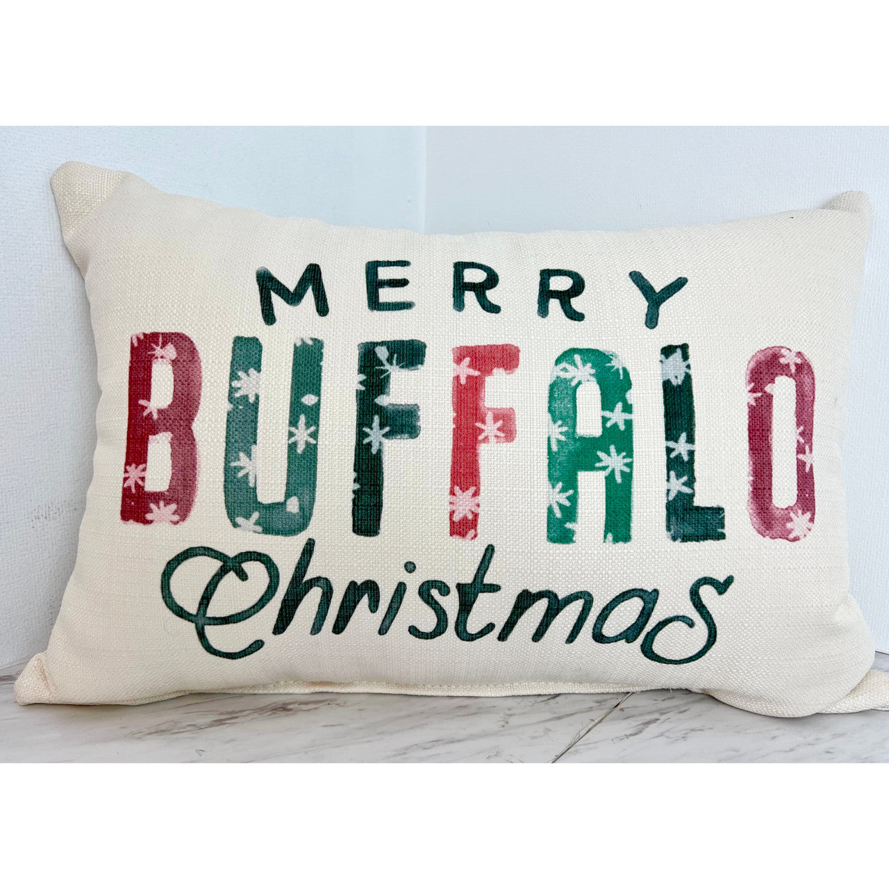 Merry Buffalo Christmas Pillow