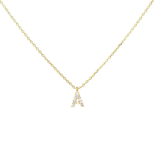 Crystal A Necklace Gold