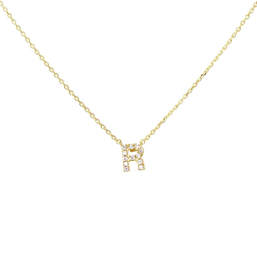 Crystal R Necklace Gold