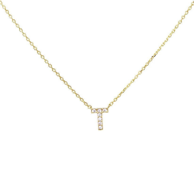 Crystal T Necklace Gold