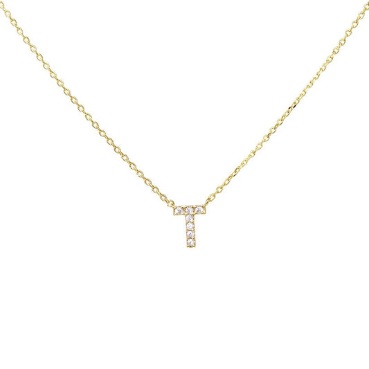 Crystal T Necklace Gold