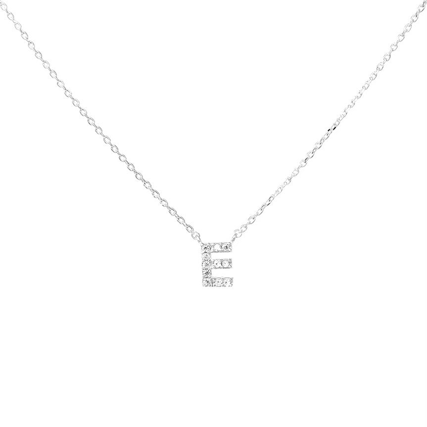 Crystal E Necklace Silver