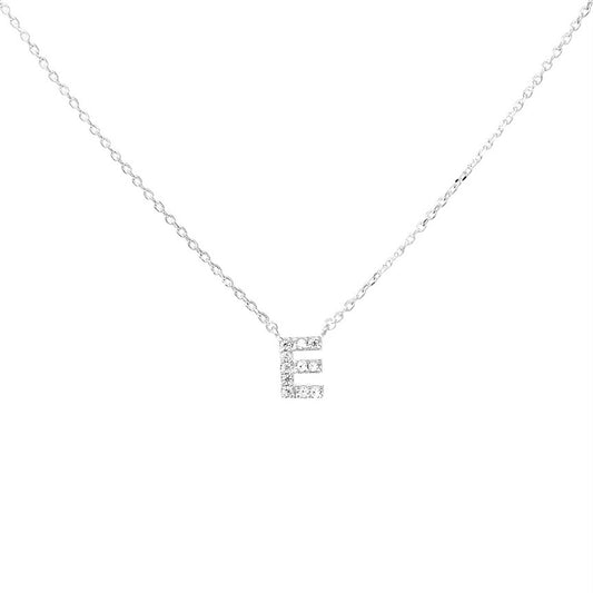 Crystal E Necklace Silver