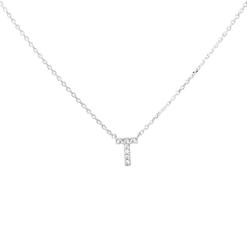 Crystal T Necklace Silver