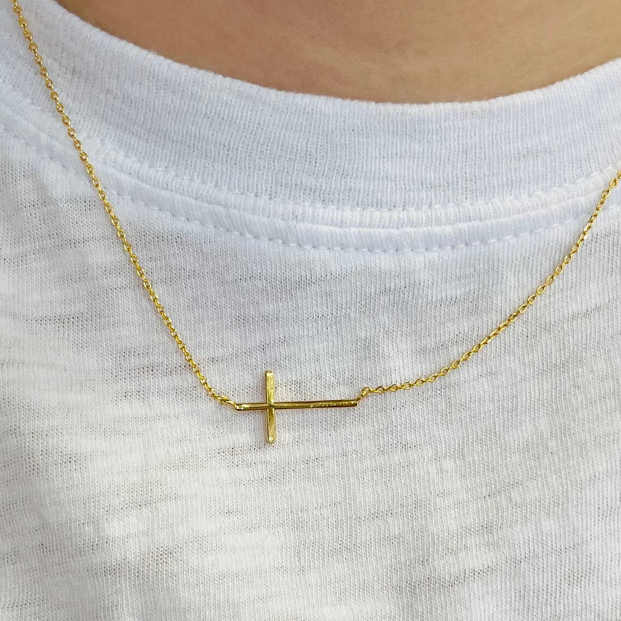 Gold Side Cross Necklace