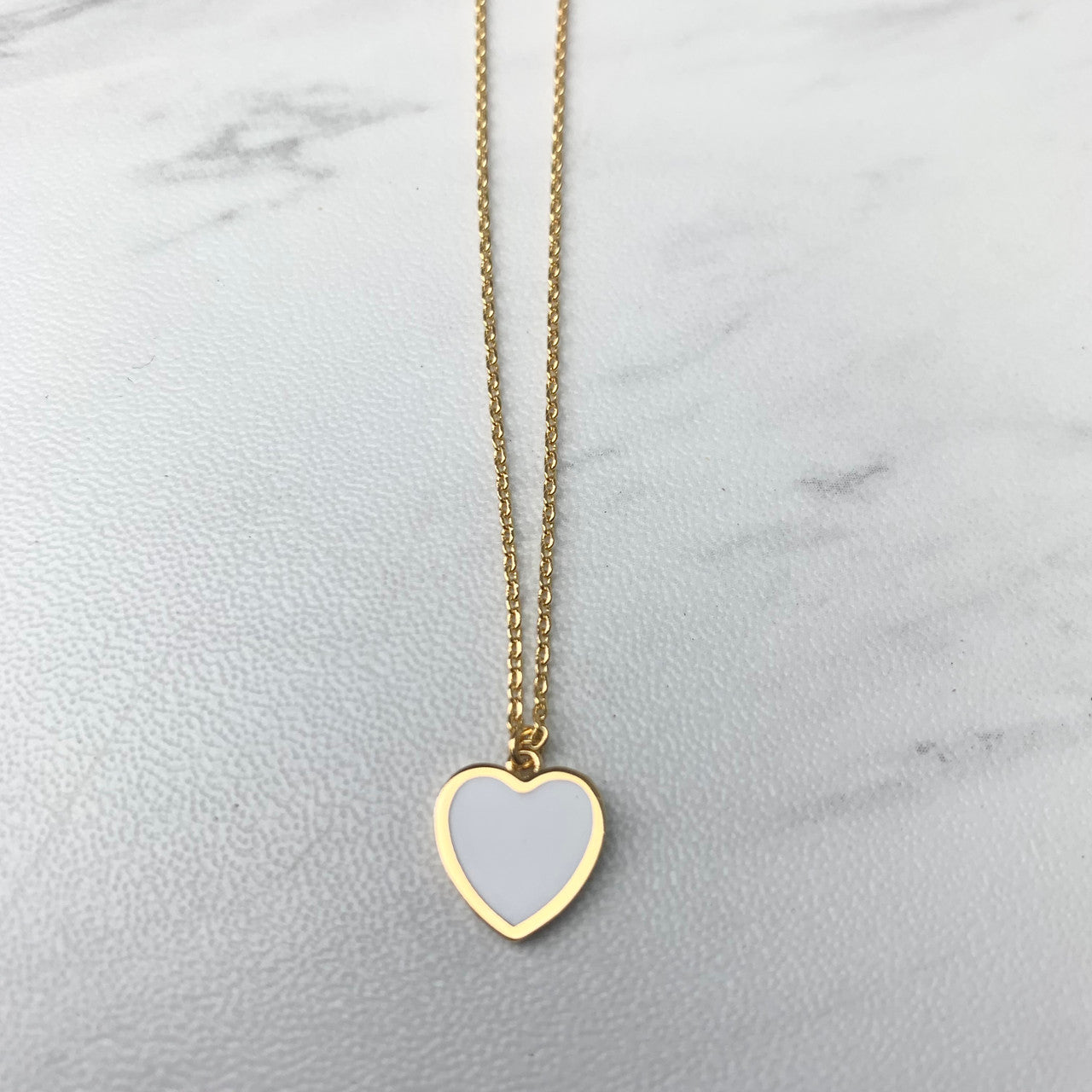 White Enamel Heart Necklace