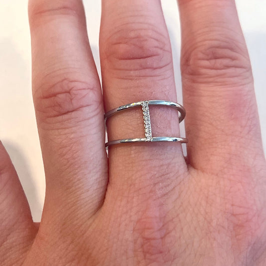Crystal Thread Stack Ring Silver