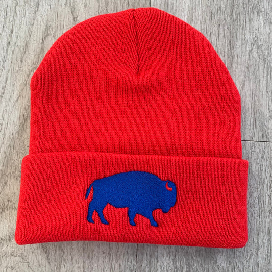 Standing Buffalo Beanie in Red/Royal