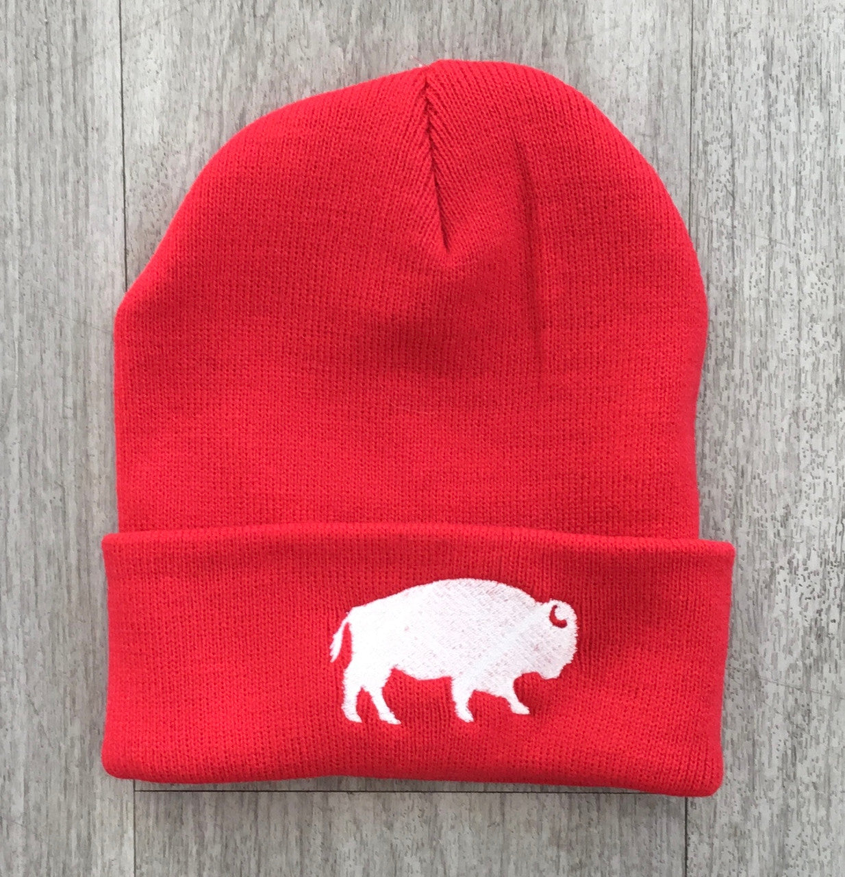 Standing Buffalo Beanie in Red/White
