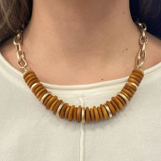 Wooden Coin Bead Necklace