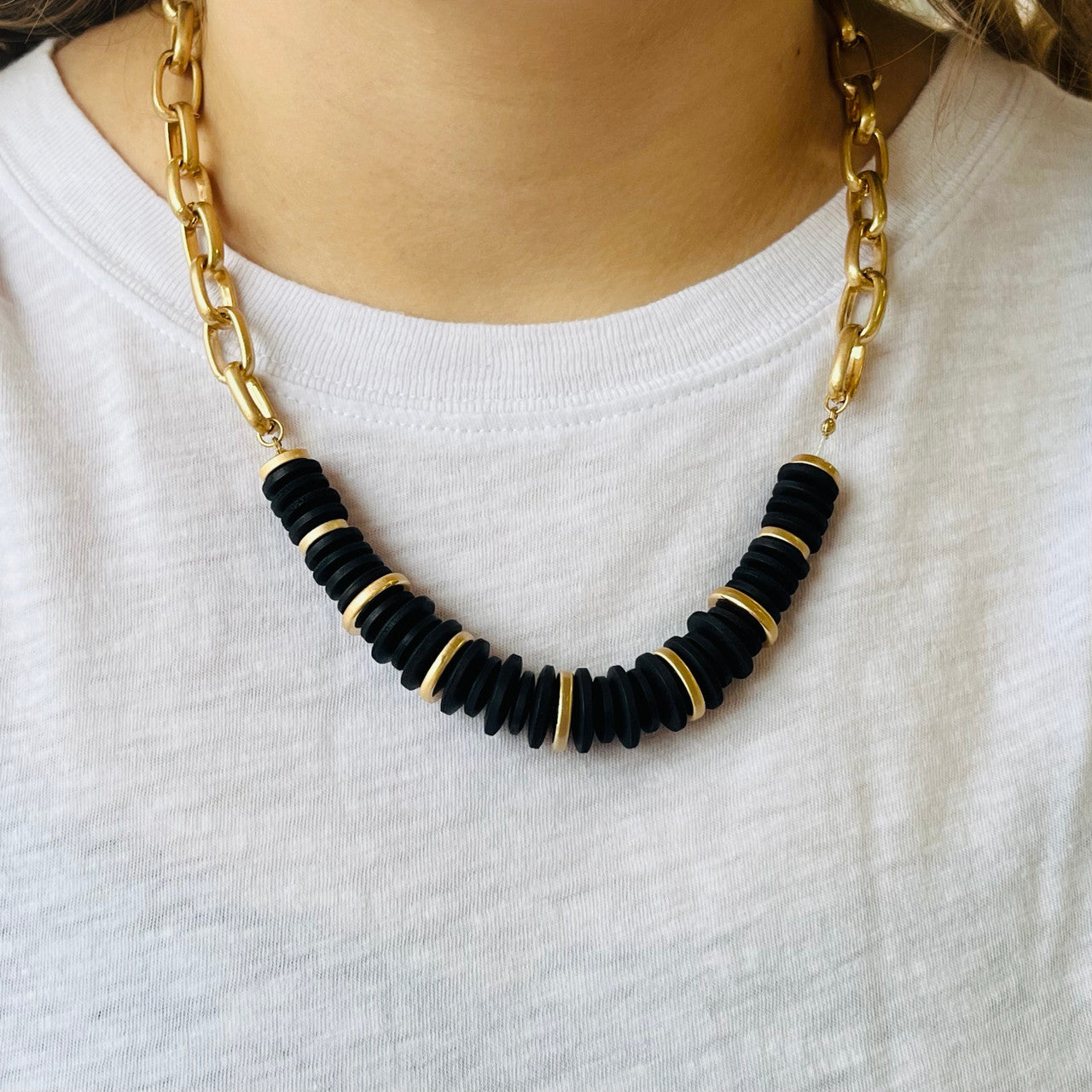Black Wooden Coin Necklace